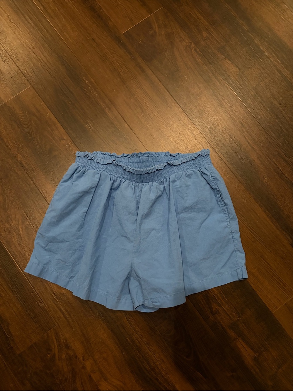 Araminta James Blue Smocked Paperbag Waist Shorts Large